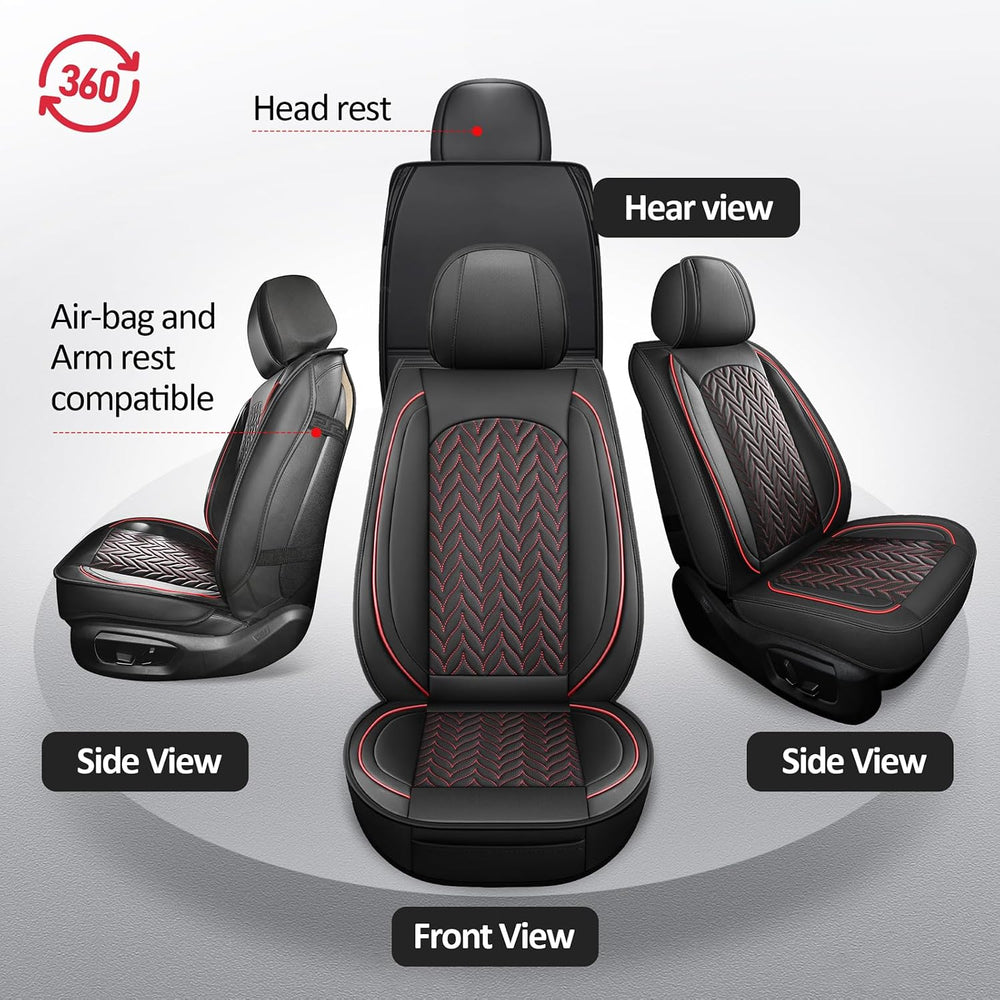Front Seat Covers, 2PCS Leather Seat Covers Red for SUV Truck Sedan