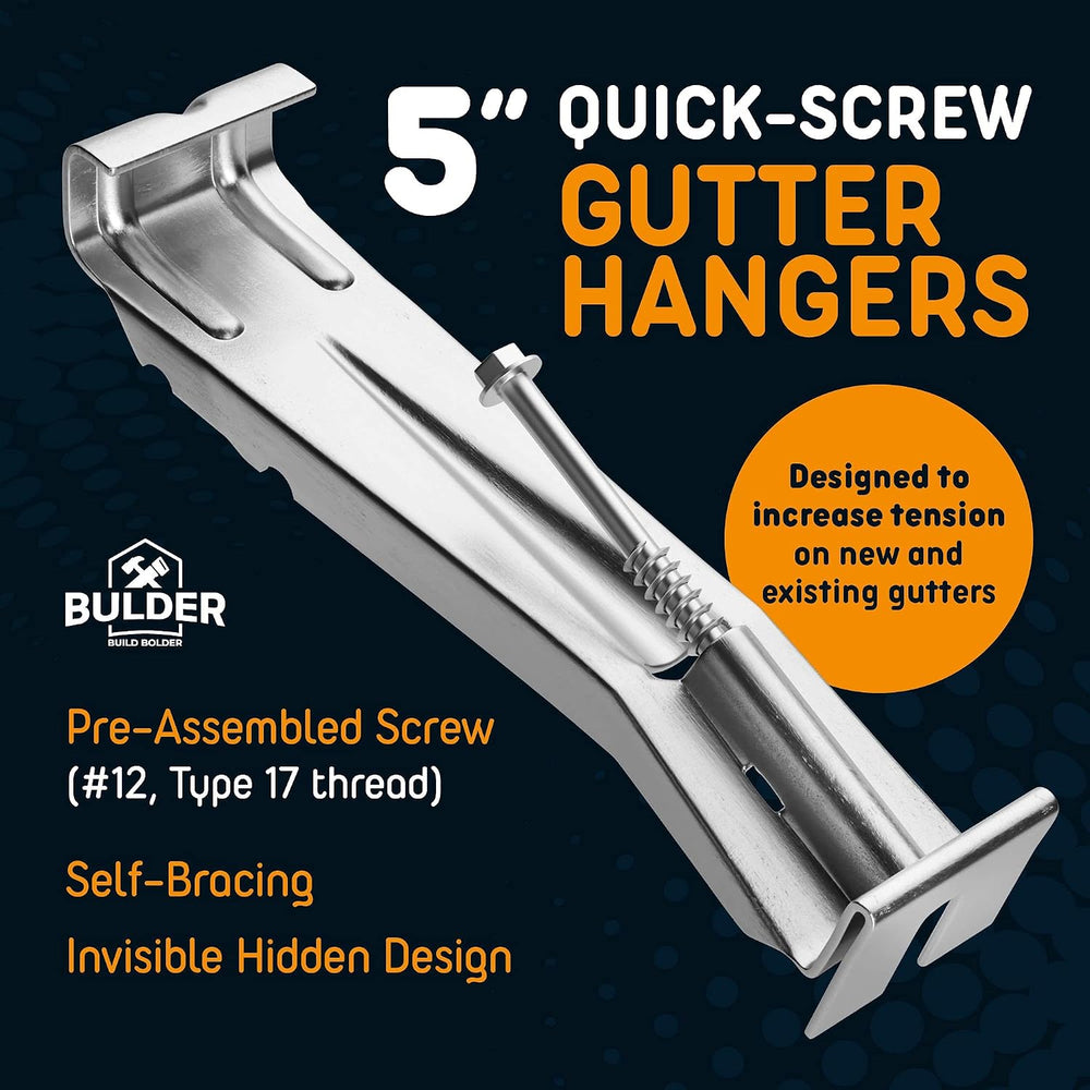 Quick Screw Gutter Hangers 5 Inch- 25 Pack - 5 Inch Gutter Clips with Bonus 6...