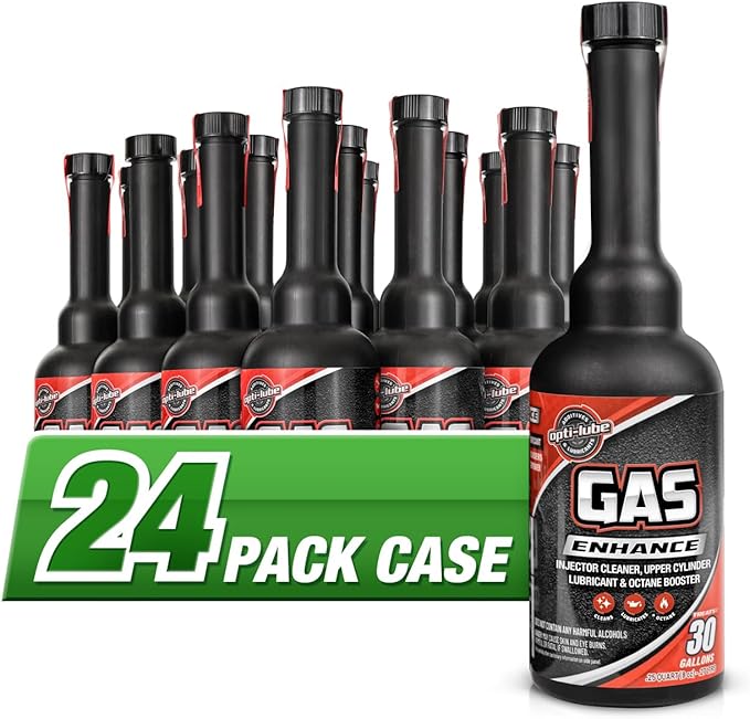 Opti-Lube Gas Enhance Fuel ADDITIVE: 8OZ Long Neck Bottles (24-Pack)