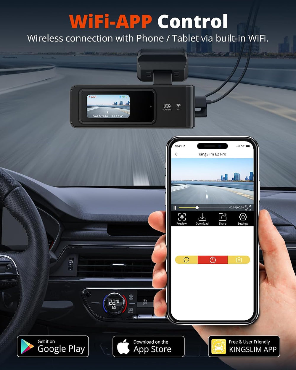 Wireless Dash Cam Front and Rear 2K, WiFi APP Dash Camera for Cars with 1.5&#...
