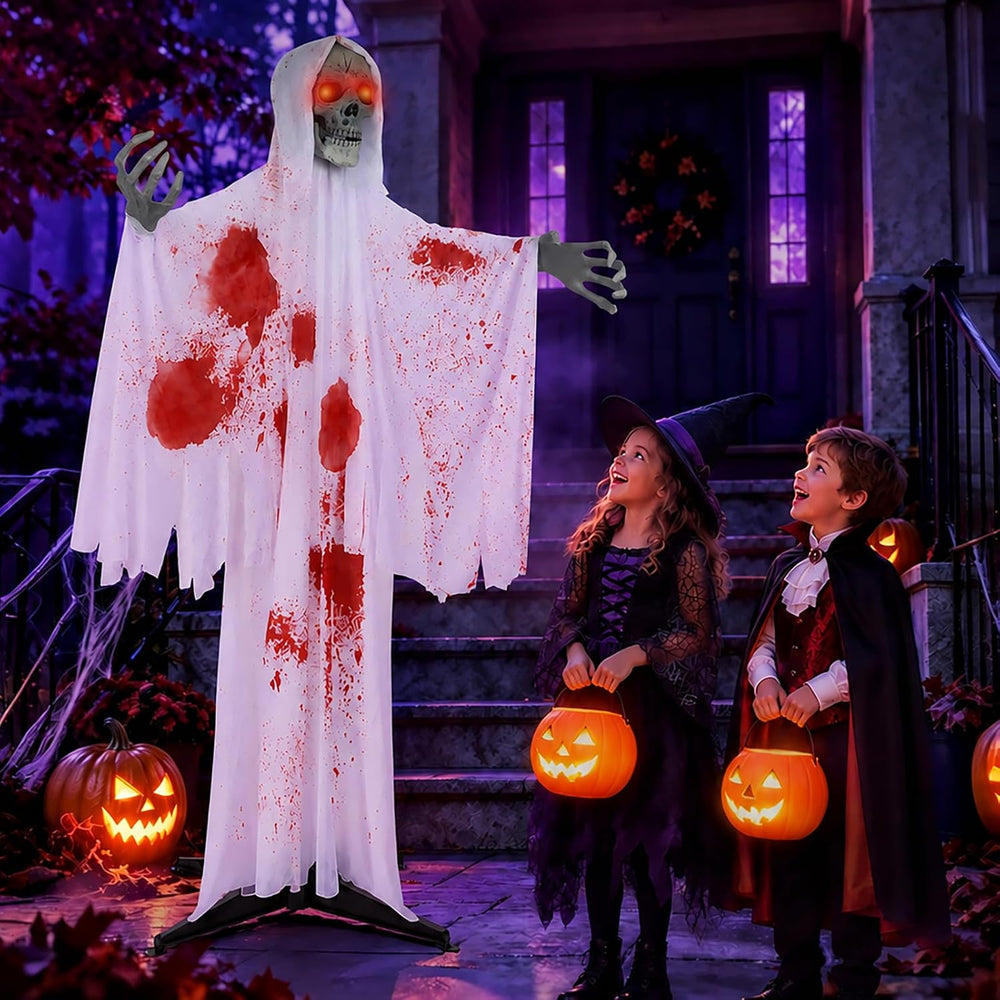 OUTON 67" Halloween Decorations Outdoor Animatronics Skeleton Ghost Decor