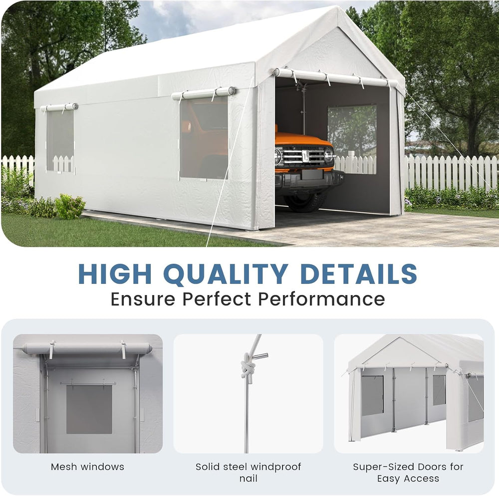EROMMY 10x20FT Car Port Portable Garage,White