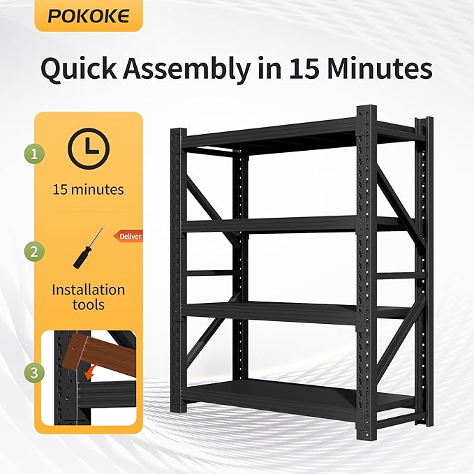 Garage Shelving Unit, 4 Tier Heavy Duty Racks, Easy Assembly, Metal Racks