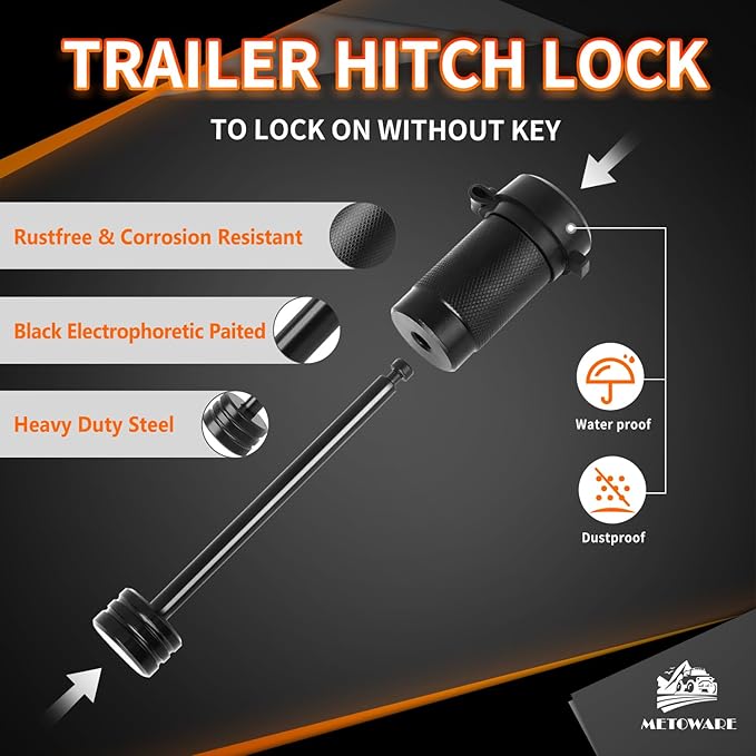 METOWARE Trailer Tongue Coupler Lock 1/4" Dia, 3-1/2" Span, Trailer...