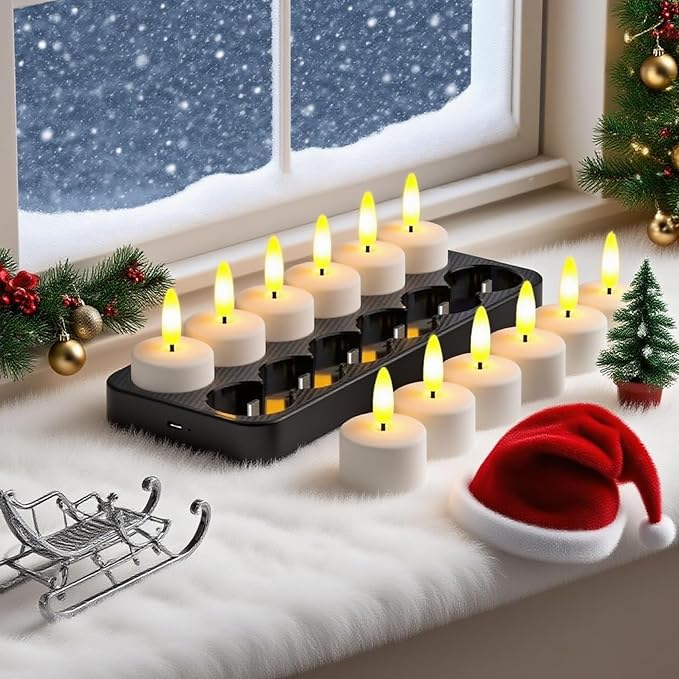 HL Rechargeable LED Tea Lights with USB Charging Base & Remote Timer - Ba...