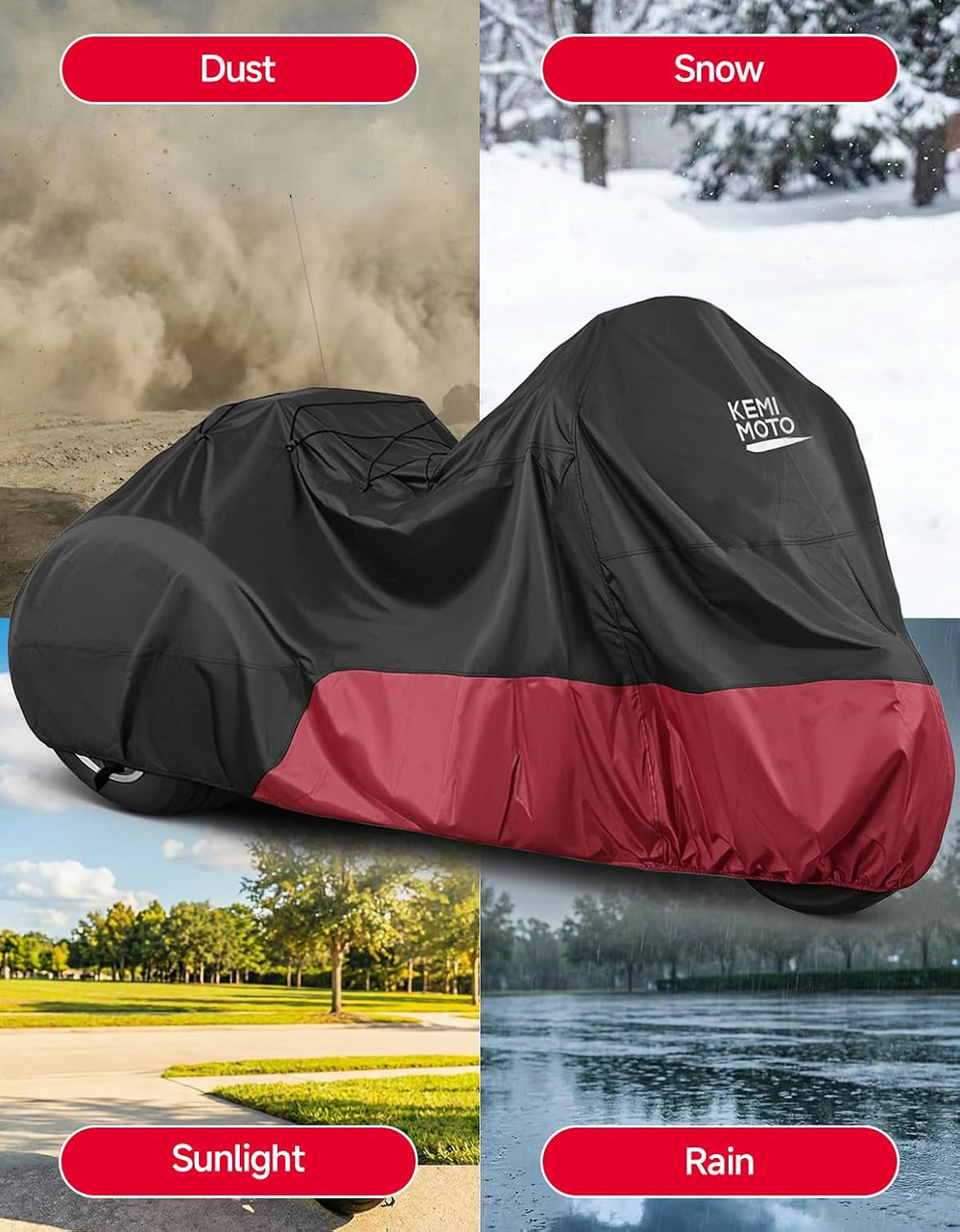 KEMIMOTO Heavy Duty 3 Wheel 420D Motorcycle Cover with Antenna Opening Compat...