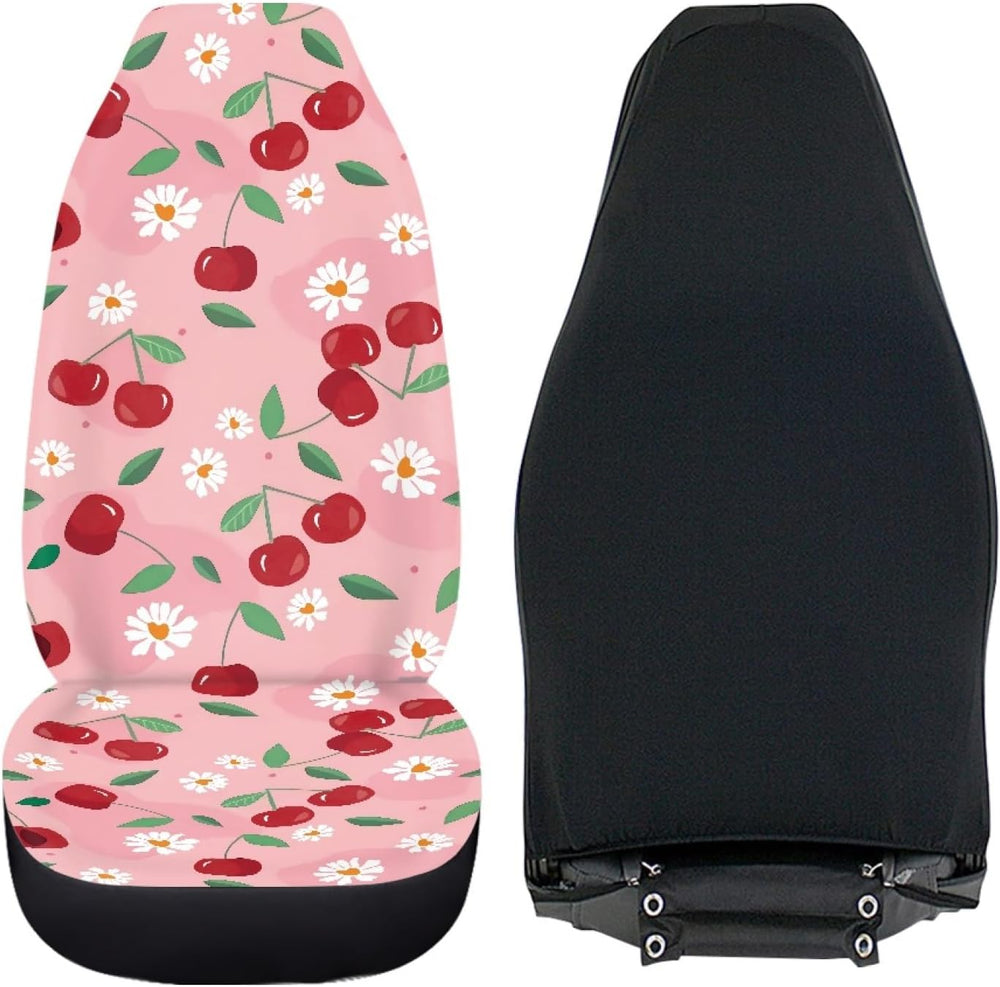 Pink Cherry Print Universal Fit Front Car Seat Cover for Women Girls Stain Re...