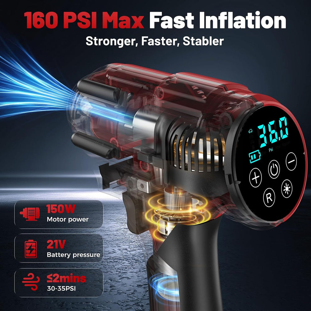 Tire inflator Portable Air Compressor - 160PSI &21V Battery Tire Pump