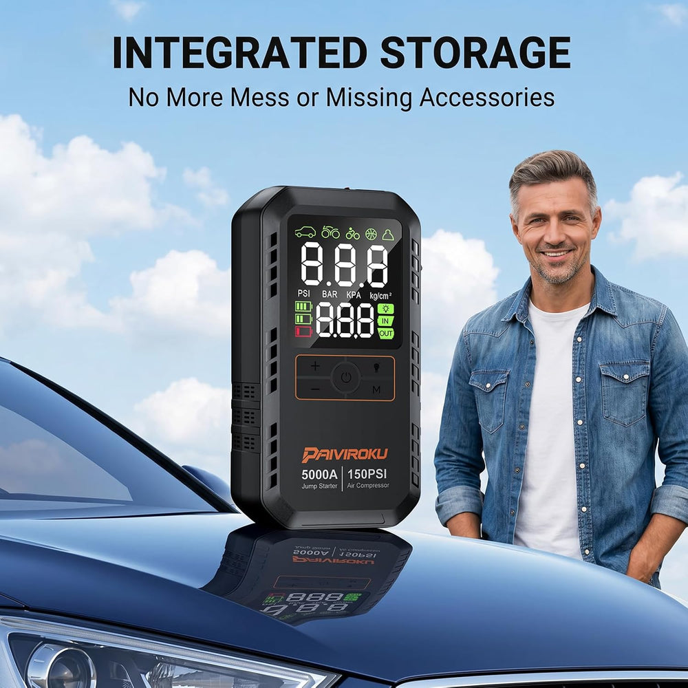 5000A Car Battery Jump Starter with Air Compressor,12V Car Battery Jumper Sta...