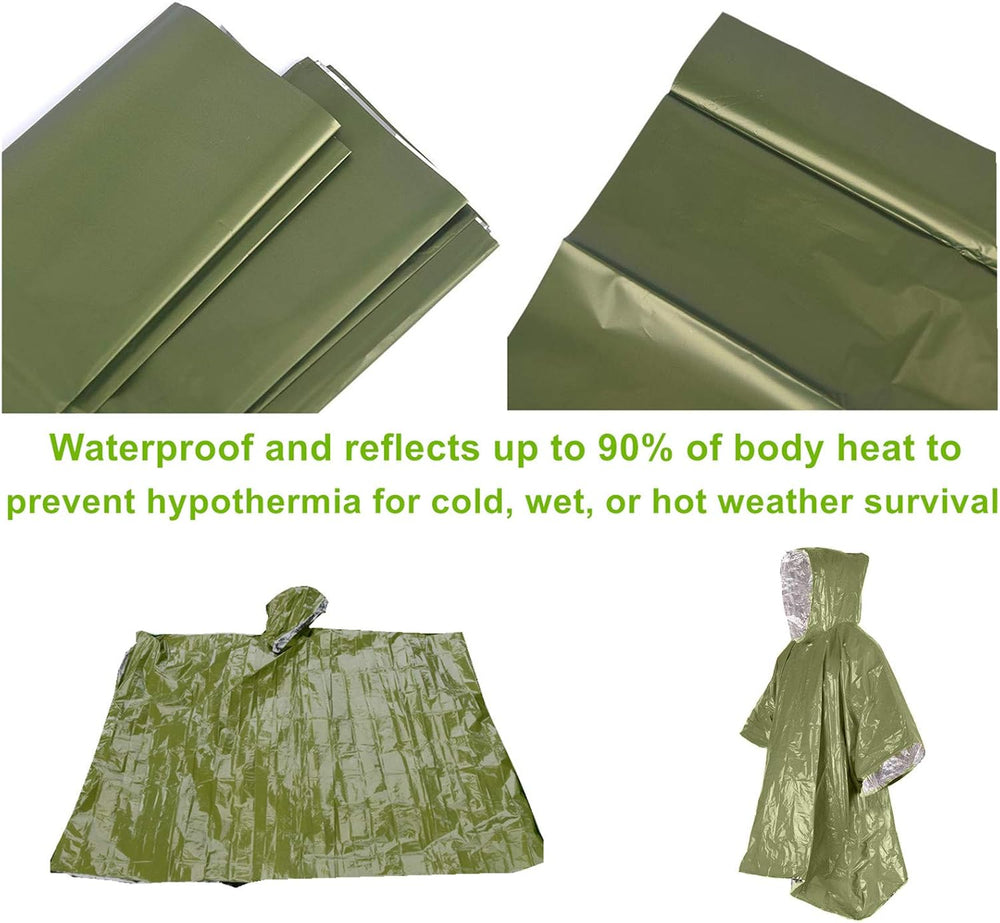 Emergency Blanket Poncho 2pcs, 39.3 x 53inch Thermal Mylar Space Blanket Rain...
