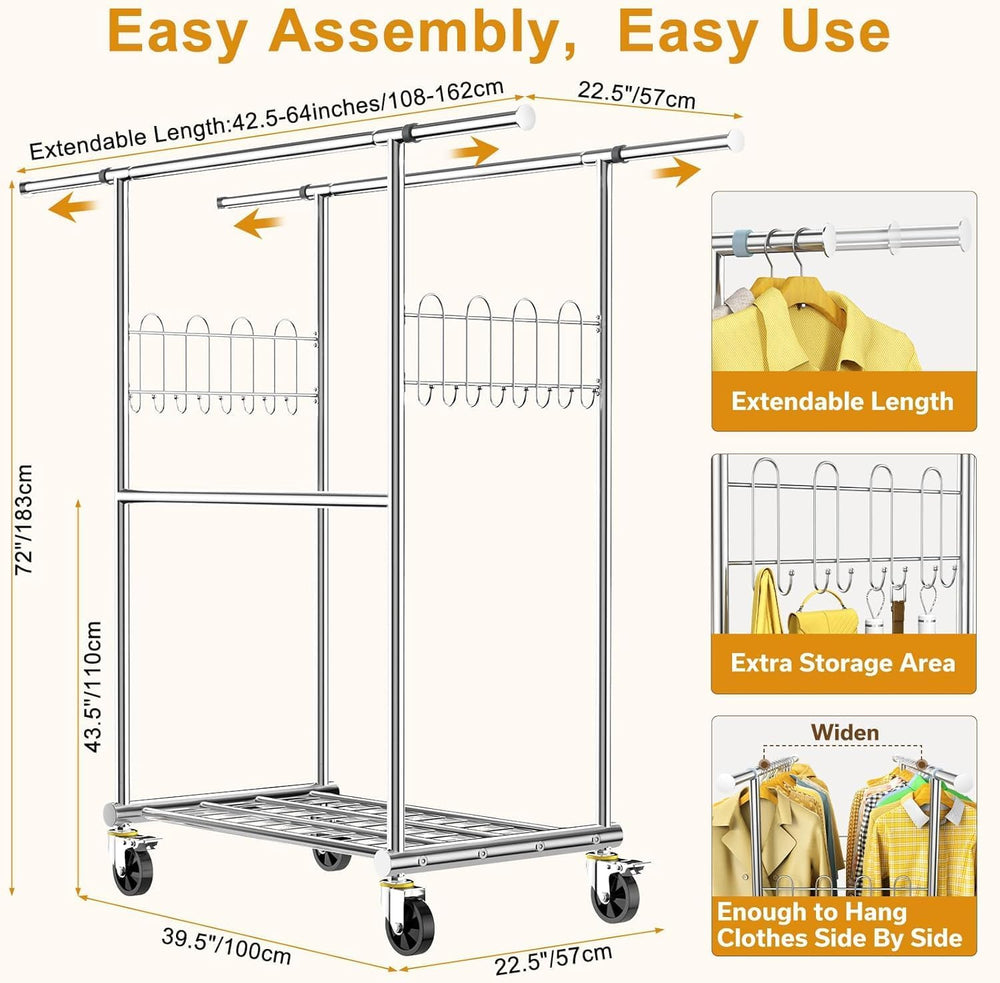 100% Stainless Steel Heavy Duty Clothes Rack Load 960LBS, Three Rods Clothing...