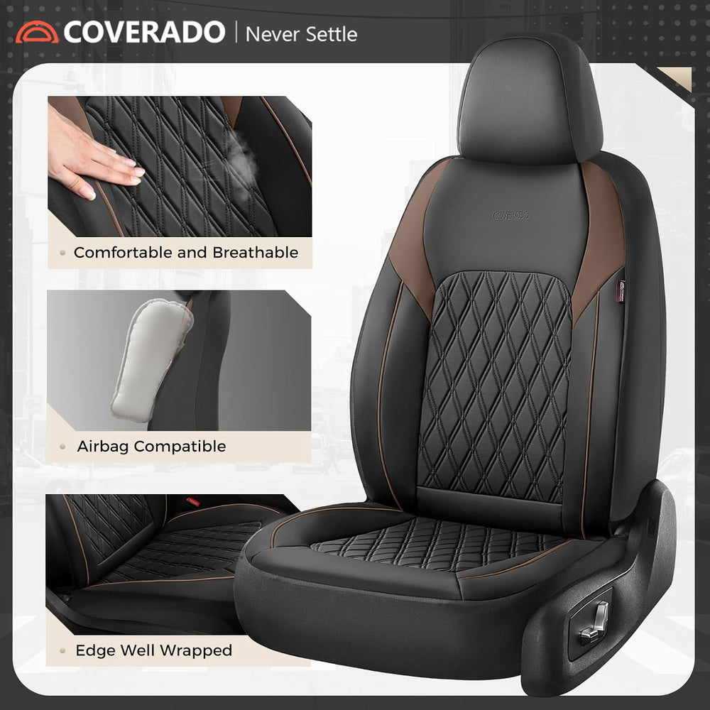 Coverado Leather Seat Covers, Front and Back Seat Covers for Cars, Waterproof...
