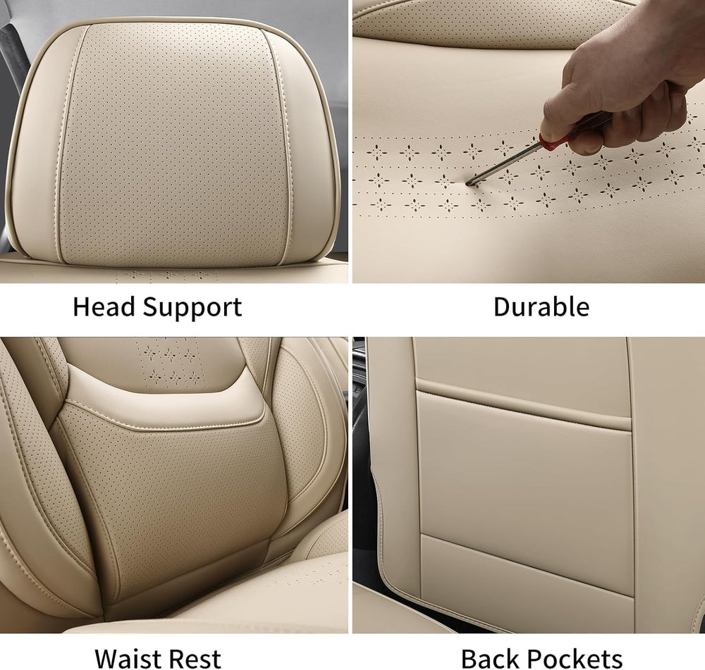 Car Seat Covers Full Set, Beige Leather Seat Covers Fit for Honda Accord 2000...