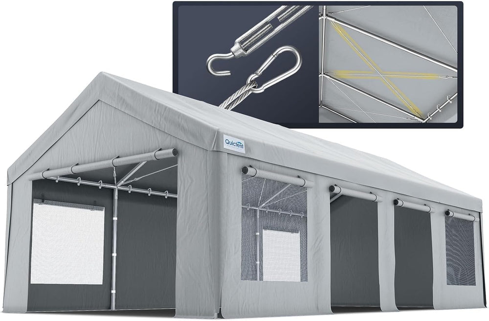 Quictent Heavy Duty 13x25 ft Carports with Side Zipper Doors