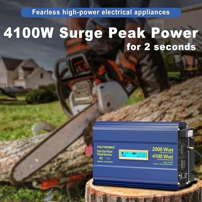 Power Inverter 2000Watt Pure Sine Wave Inverter 12V to 110V 120V AC 4100W Surge