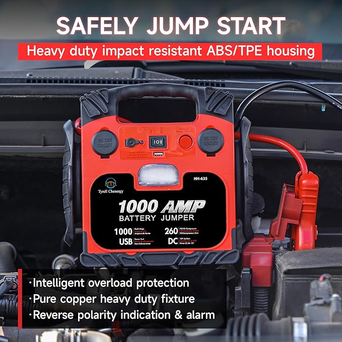 Car Battery Jump Starter with Air Compressor Portable Tire Inflator, 260PSI