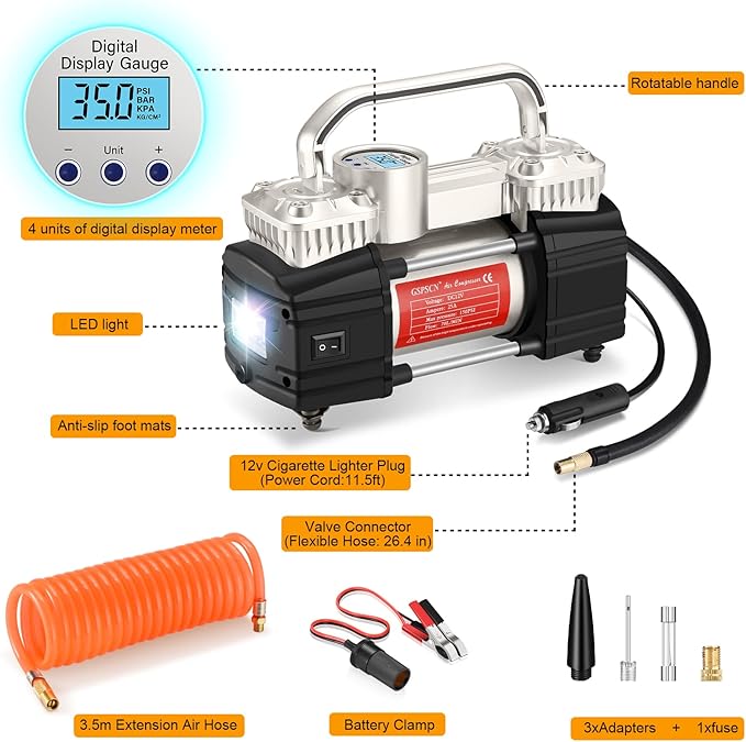 GSPSCN Digital Tire Inflator, Portable Toolbox 12V Air Compressor Pump Heavy