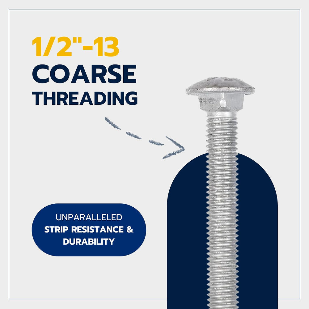 1/2" x 3" (25 Pack) Galvanized Carriage Bolt Kit Grade 307A Include...