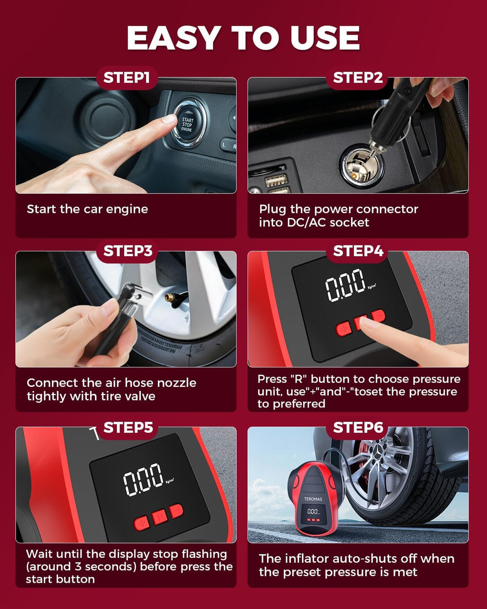 Tire Inflator Portable Air Compressor, Air Pump DC/AC for Car Tires 12V DC an...