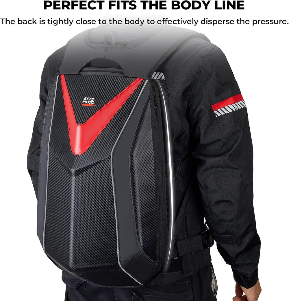 KEMIMOTO Motorcycle Backpack, Hardshell Helmet Backpack 22L Carbon Fiber Refl...