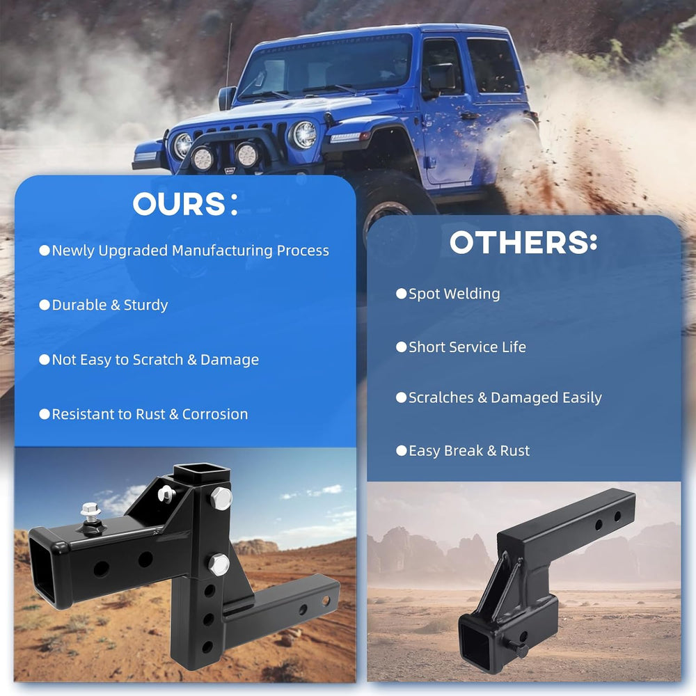 Adjustable Trailer Hitch Receiver for 2-Inch Receiver, Steel Tow Hitch Multip...