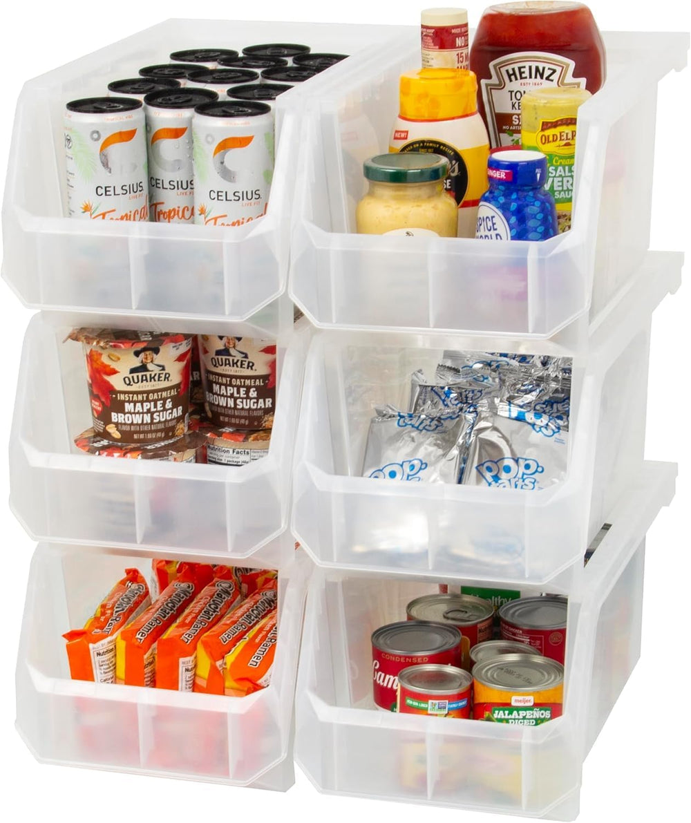 Large Stackable Plastic Storage Bins, 6-Pack, Clear