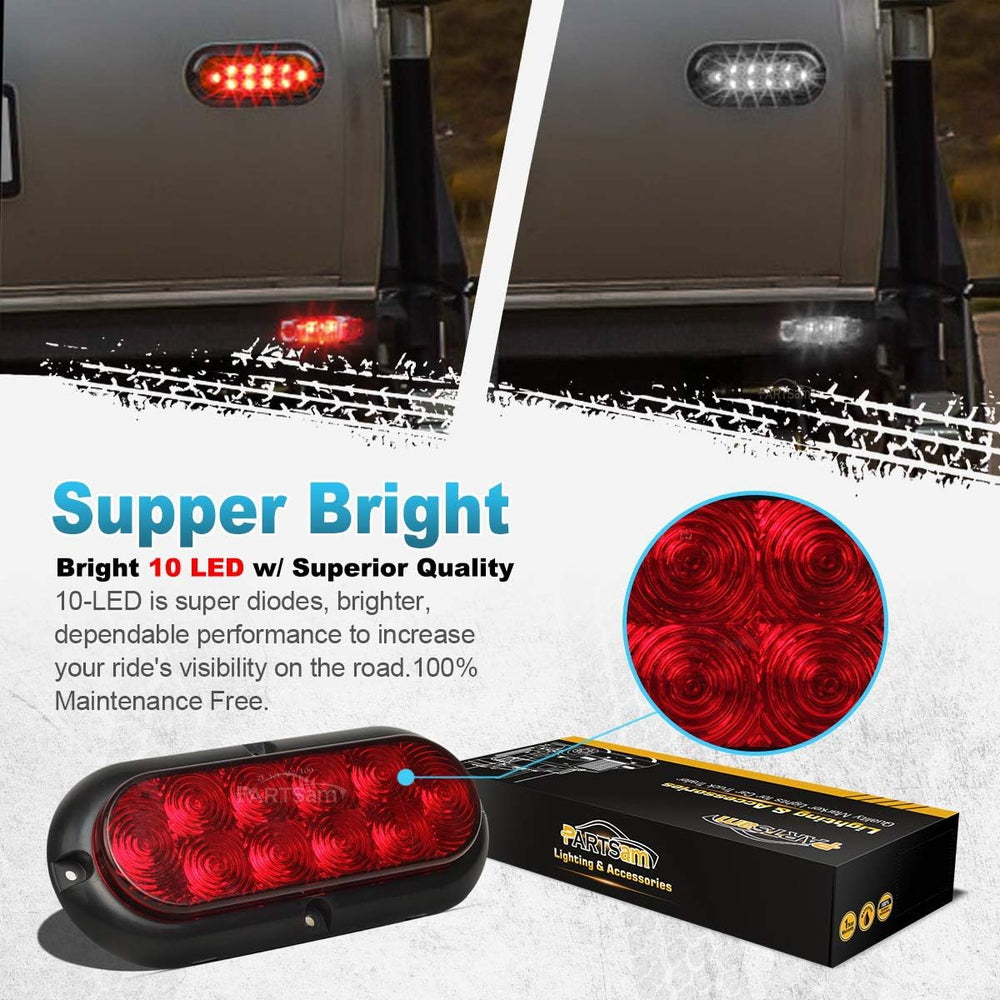 Partsam 4Pcs 6 Inch Oval Led Trailer Tail Lights Kit 10 LED Flange Mount Wate...