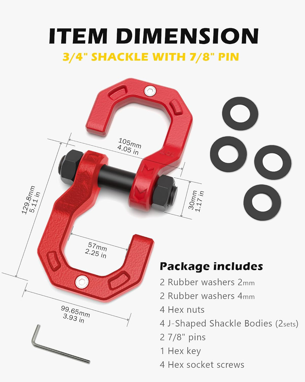 3/4" D-Ring Shackles, Heavy Duty Forged Steel Shackles with 7/8" Pi...
