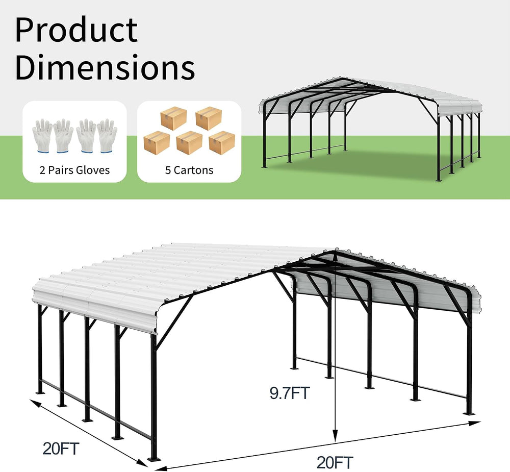 Shintenchi 20x20 FT Metal Carport, Oversized Carport Garage with Enhanced Bas...