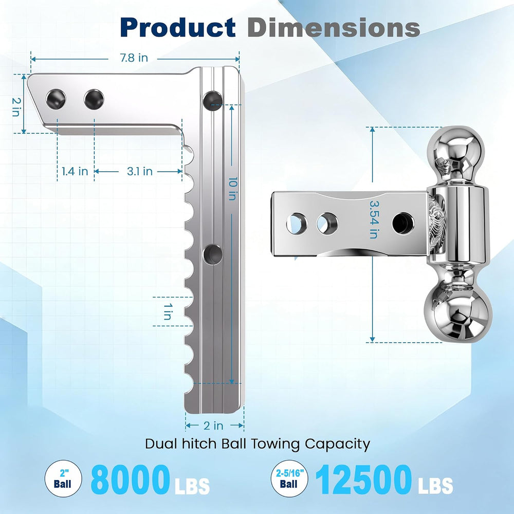 Adjustable Trailer Hitch for 2 Inch Receiver,Tow Hitches with 10-Inch Drop