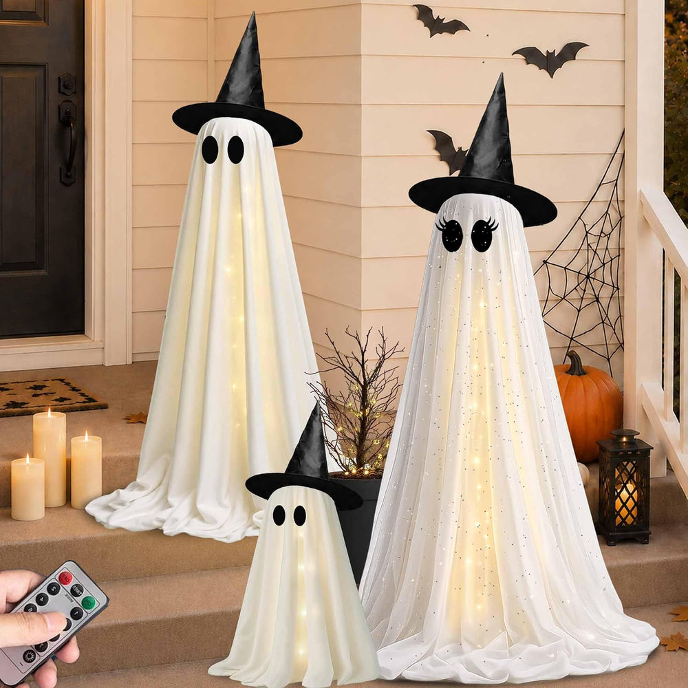 Halloween Decorations Outdoor, 3 Pack Light Up Spooky Ghosts with Remote Cont...