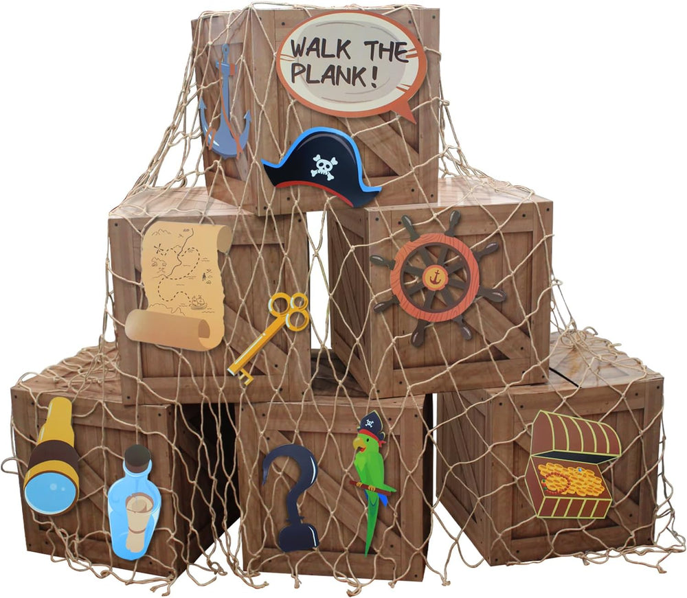 32 Pcs Pirate Party Decorations Imitation Treasure Wooden Boxes Pirate Fishin...