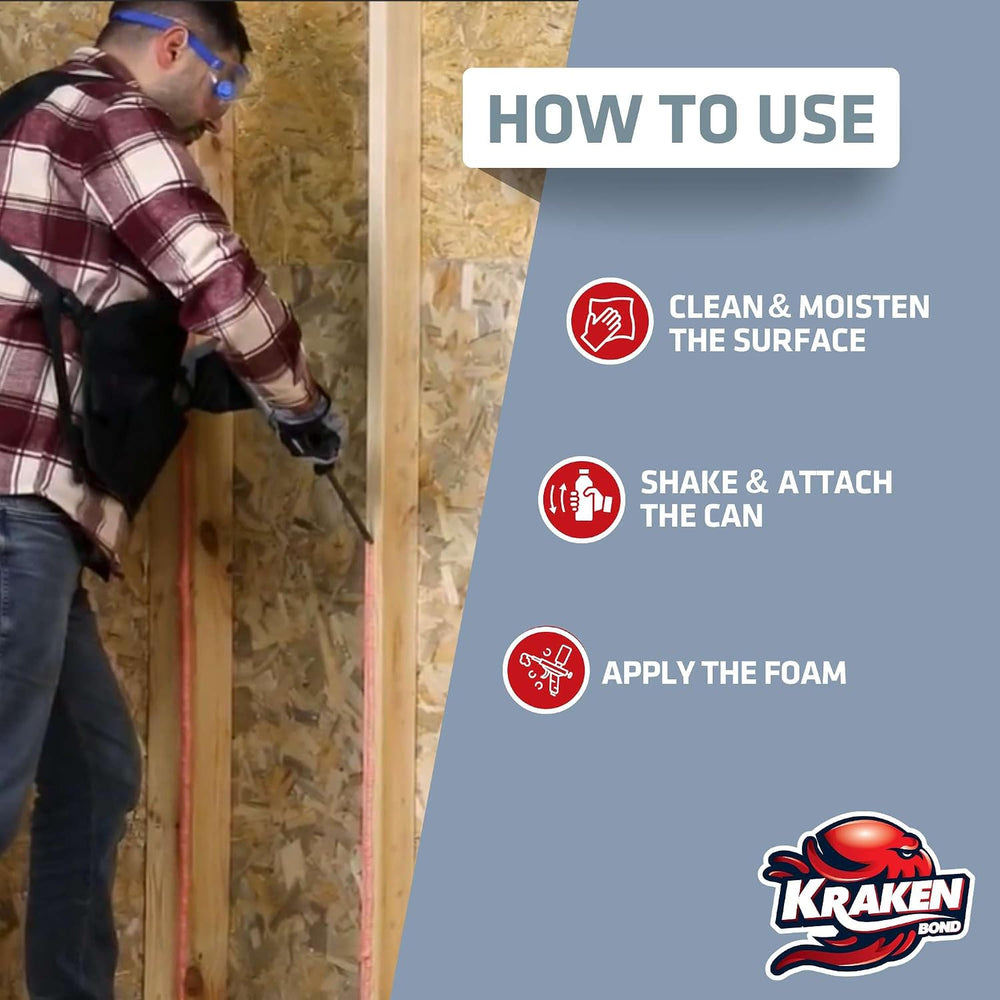 KRAKEN BOND Drywall & Panel Adhesive Foam - (1x24oz) Heavy-Duty, Fast-Cur...