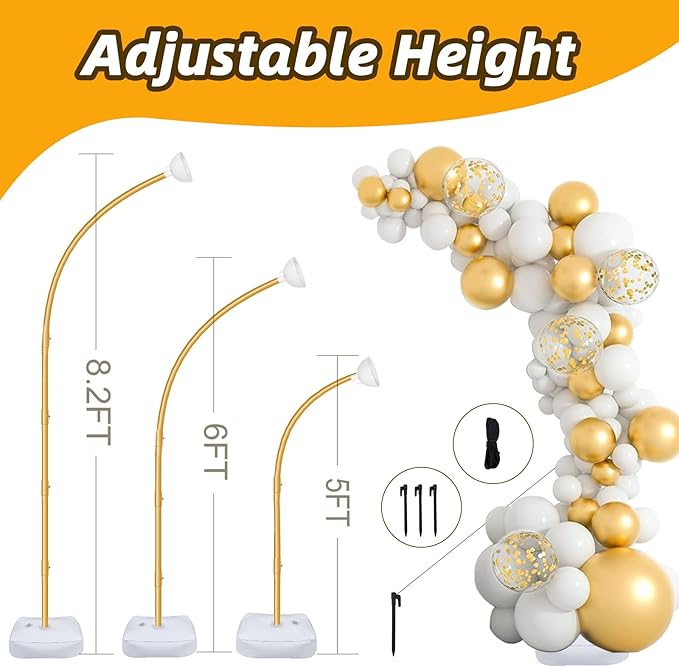 AerWo [Upgraded] Balloon Arch Kit 8.2ft+6ft, Gold Half Balloon Arch Stand wit...