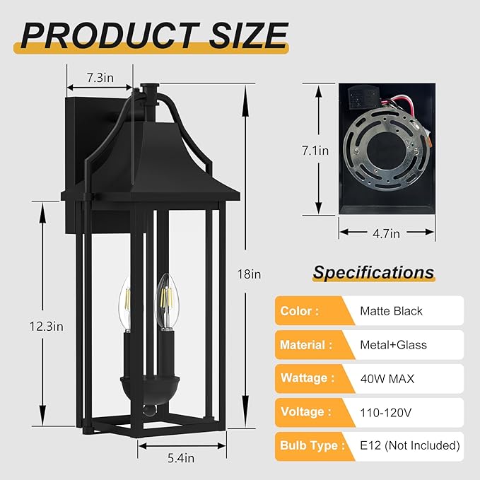 Outdoor Wall Sconce Fixture, Dusk to Dawn Patio Lights Waterproof