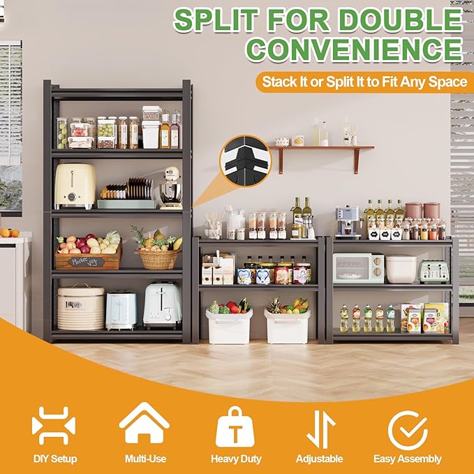 63H Metal Kitchen Storage Shelves, 1600 LBS Heavy Duty Garage Shelving Unit
