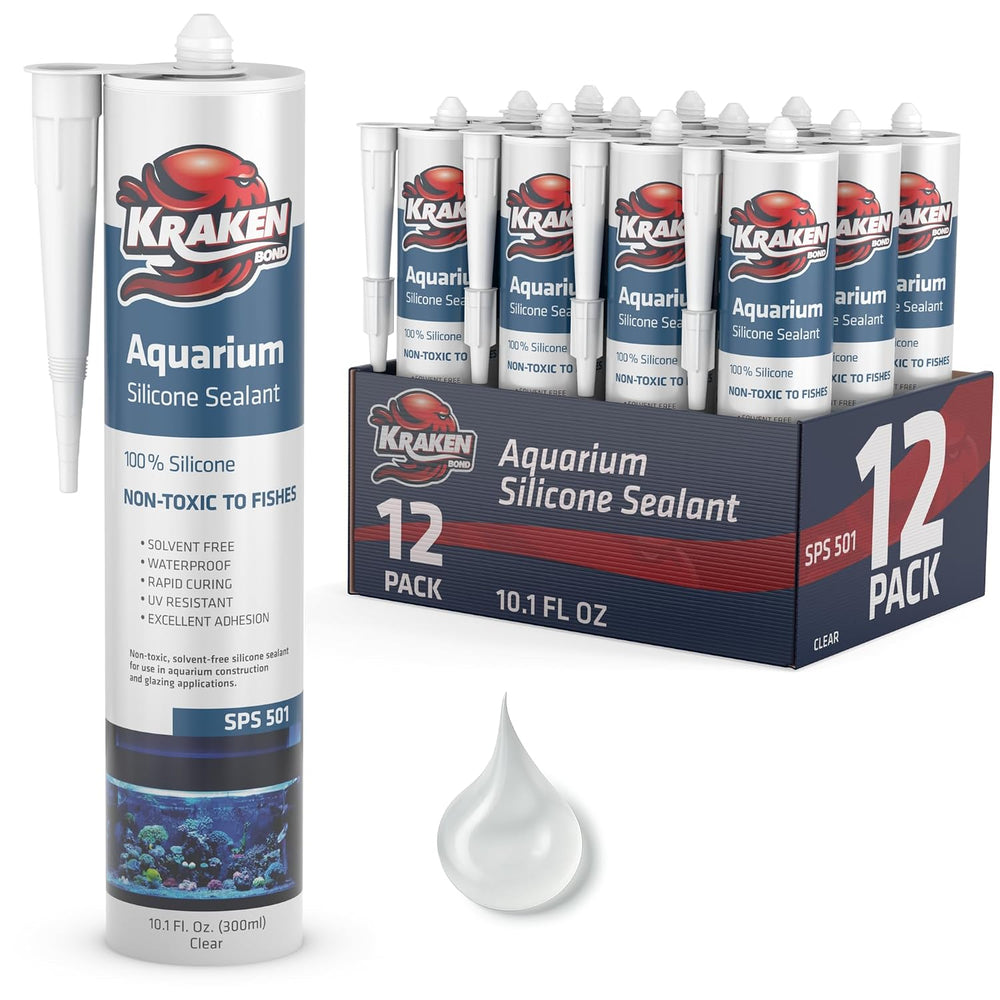 Kraken Bond Aquarium Silicone Sealant Clear - (12x10.1 fl. oz.) 100% Waterpro...