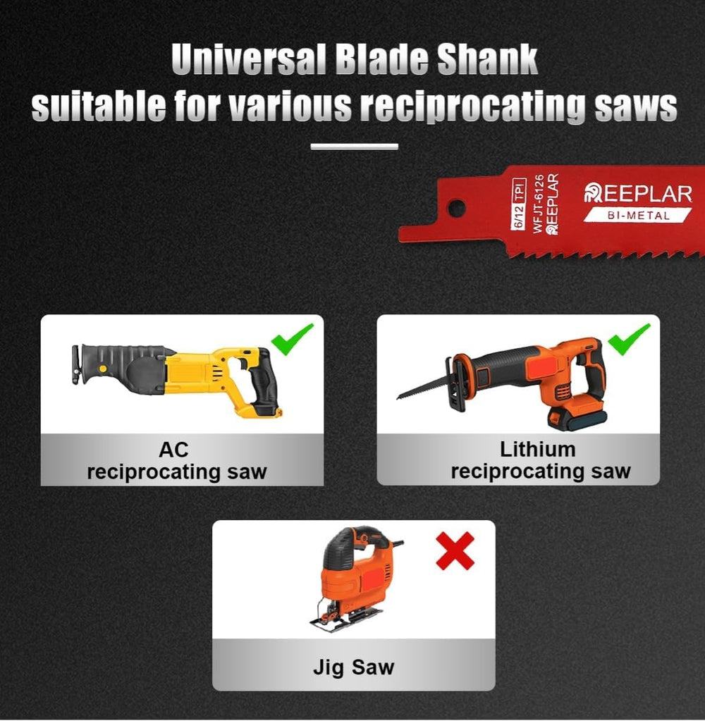 25 Pack 12 Inch 6/12 TPI Reciprocating Saw Blades for Nail-Embedded Wood