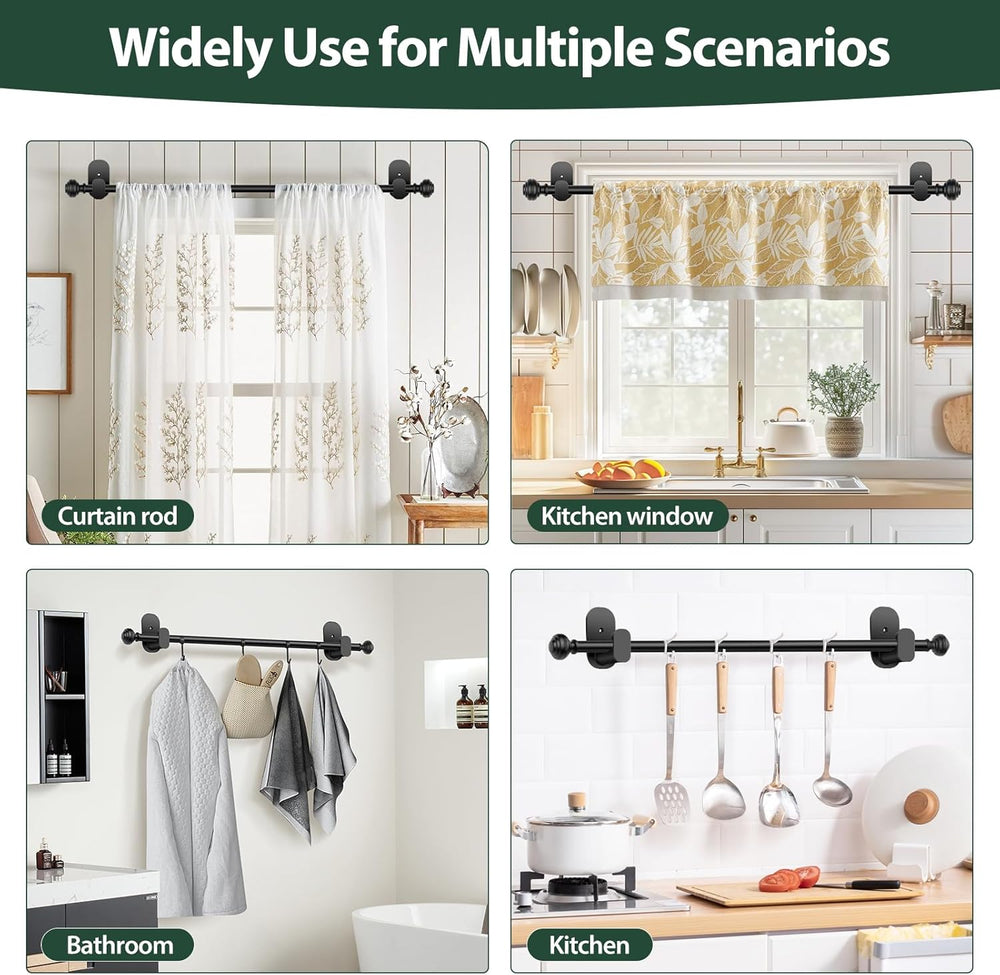 KAMANINA Curtain Rods 2 Pack No Drilling 32 to 86 Inches, Black