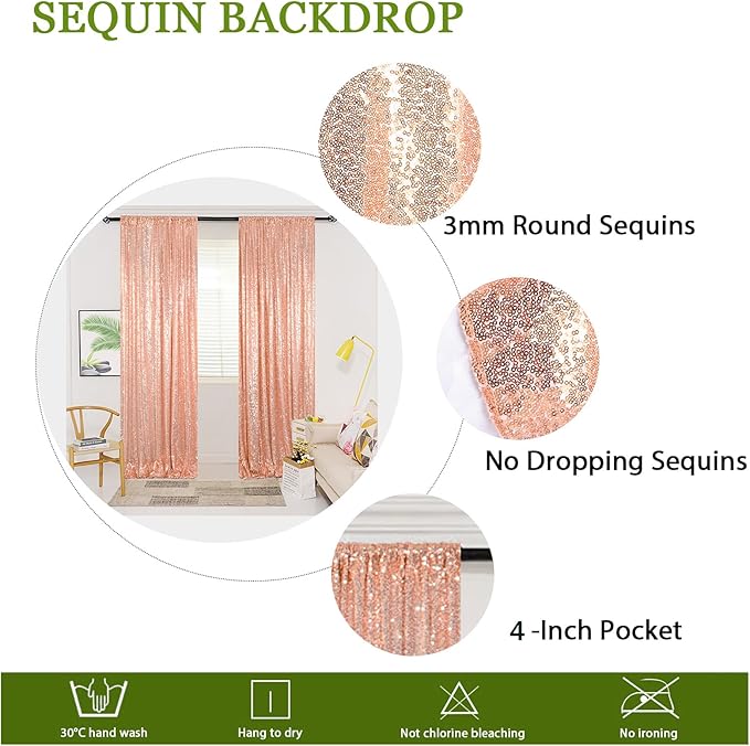 ShinyBeauty Rose Gold Backdrop Curtain 10ft Sequin Backdrop-Curtain 4 Panels ...