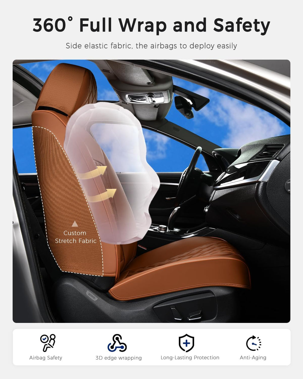 Huidasource Brown Front Seat Covers, Nappa Leather Front Car Seat Covers, Sid...