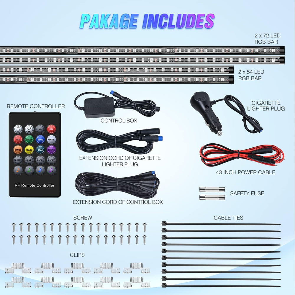 Nilight 4PCS RGB LED Underglow Lights for Cars with Wireless Remote
