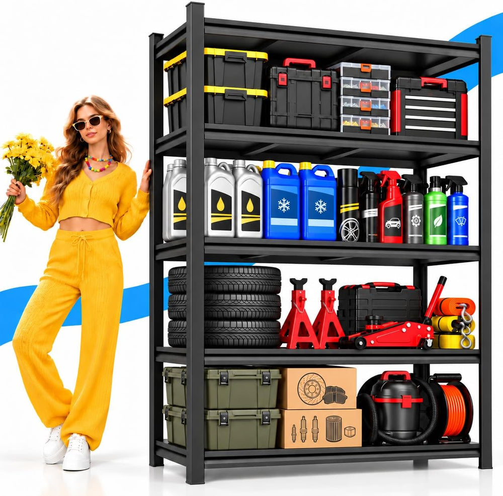 Garage Shelving Adjustable Metal Storage Shelves with Anti‑Tip Safety Kit