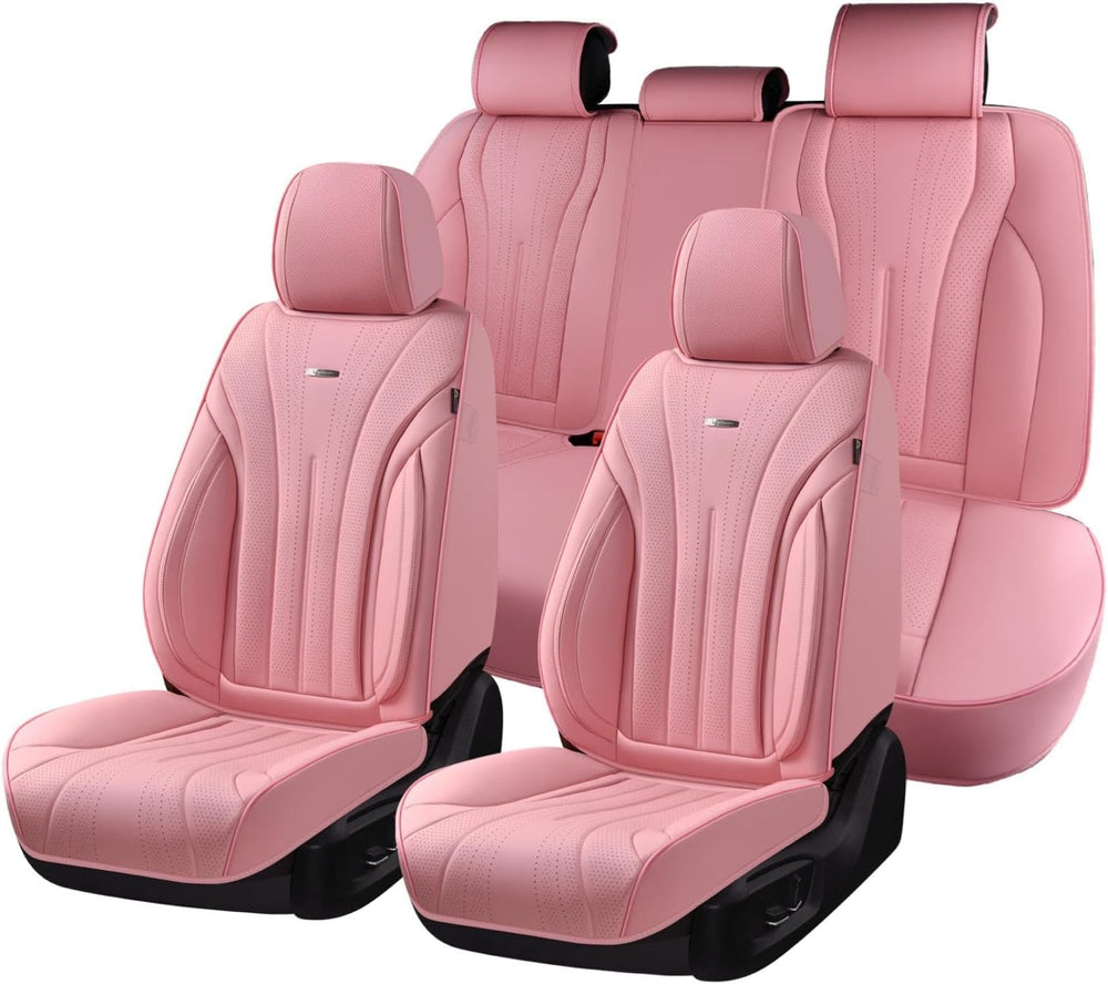 Coverado Seat Covers for Cars, Leather Car Seat Covers Full Set, Pink Waterpr...