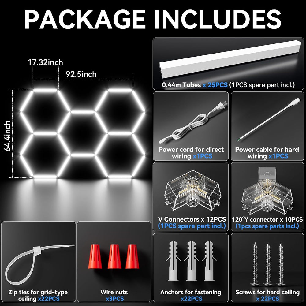 Hexagon Garage Lights, 25 Pack 25920LM Super Bright LED Garage Lights, 6500K ...