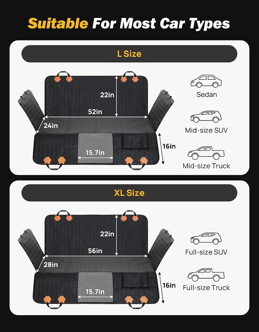 JOYTUTUS Back Seat Extender for Dogs, PU Leather Dog Car Seat Cover for Back ...