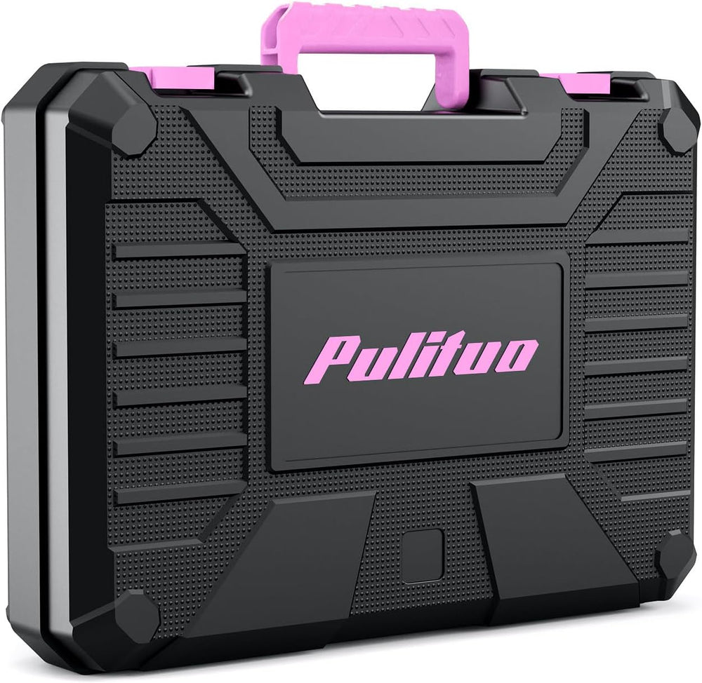 PULITUO Drill Set, 149-Piece Home Tool Set with 12V Pink Cordless Drill, Tool...