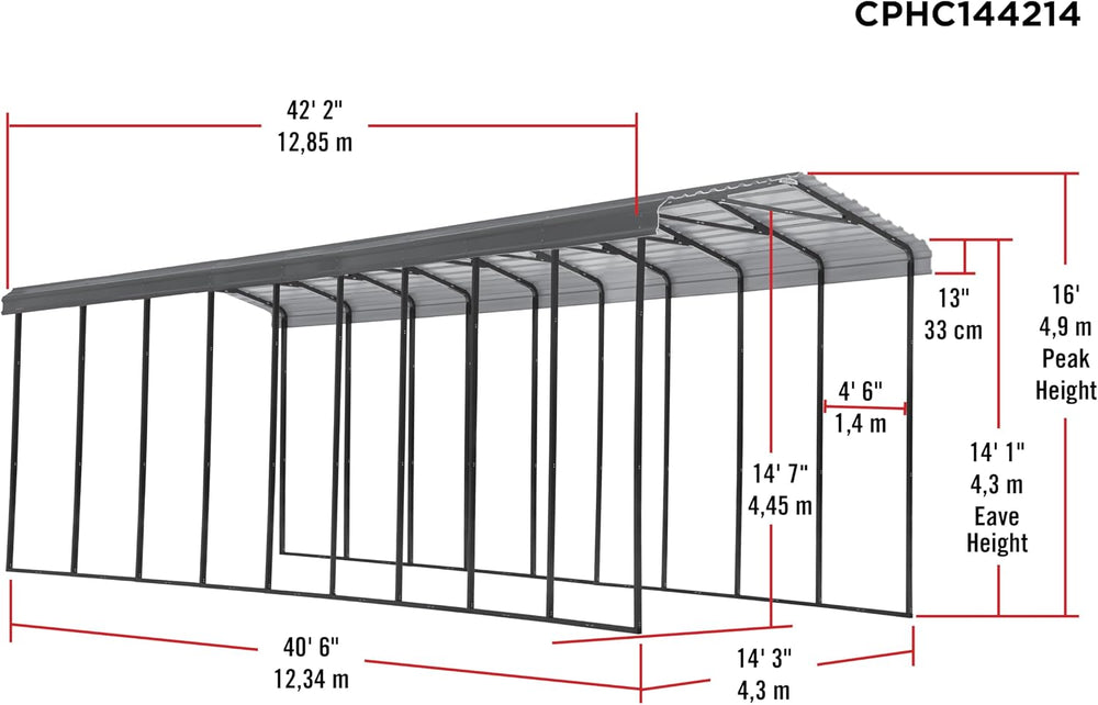 Arrow Carports Galvanized Steel Carport, RV Metal Carport Kit, 14' x 42&#...