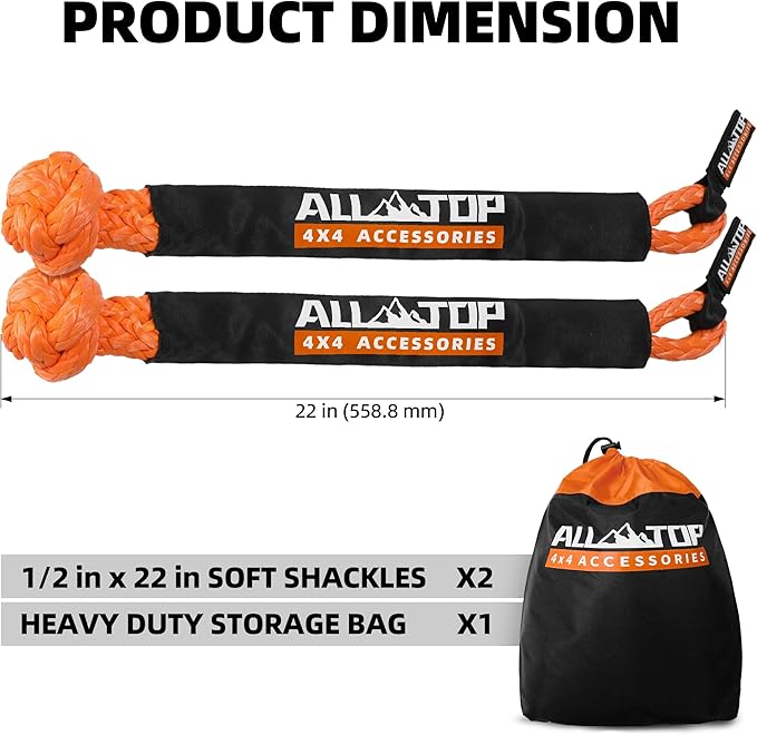 ALL-TOP Synthetic Soft Shackle Rope 1/2in x 22in UHMWPE Recovery Tow Shackles...