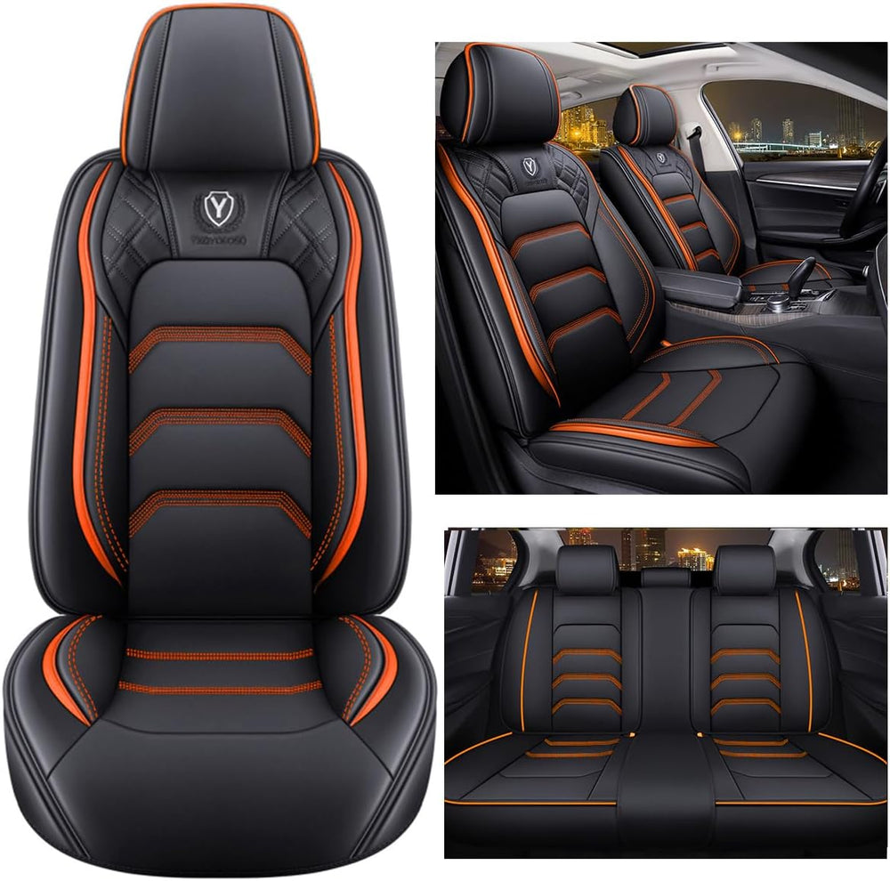 Comfortable Leather Auto Car Seat Covers 5 Seats Full Set Universal Fit (Blac...